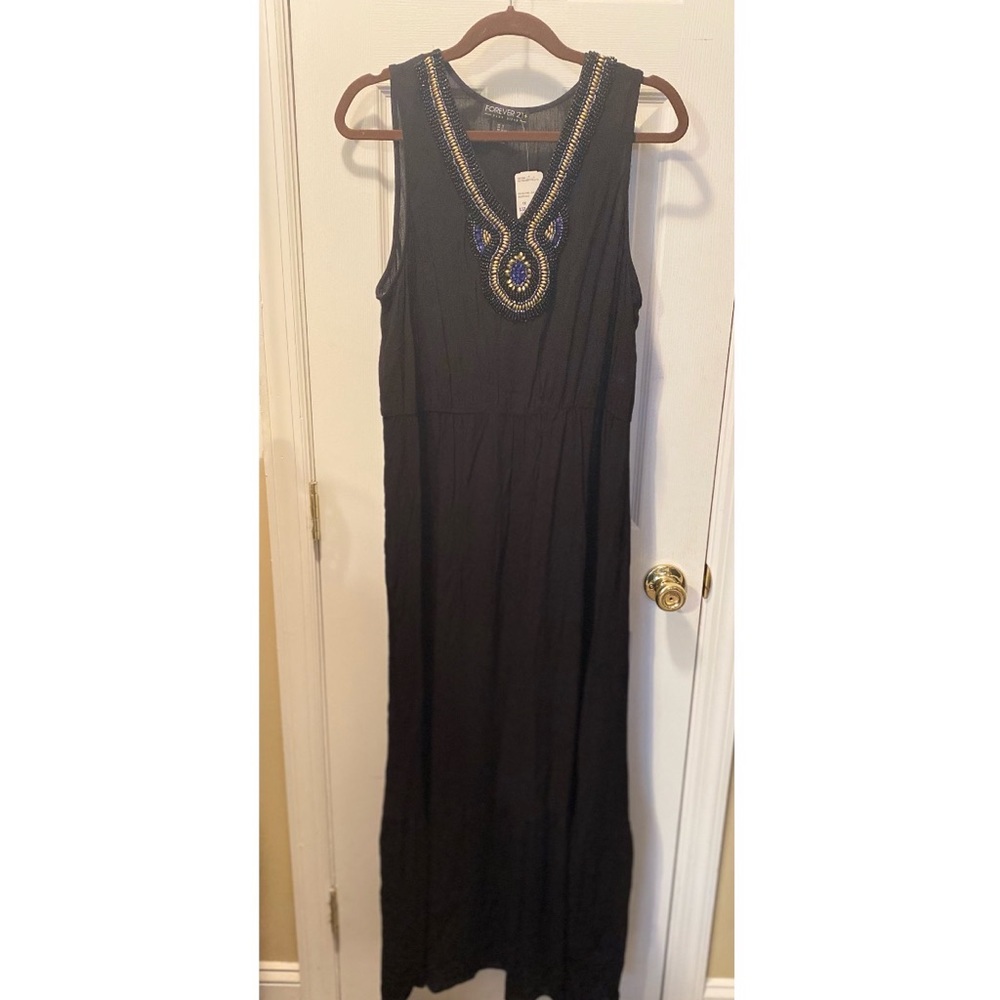 Plus size black beaded neckline maxi dress